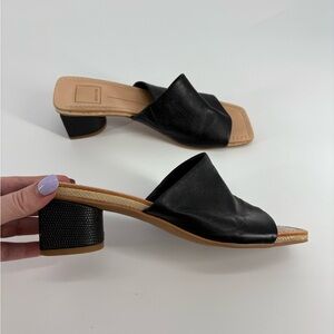 Dolce Vita Black Leather Open-Toe Block Heel Sandals